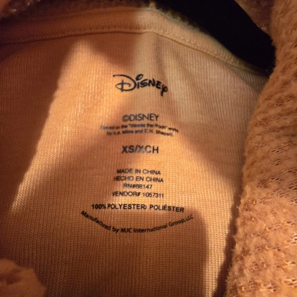 Disney Winnie the Pooh Sz XSM Hooded Zip Costume/Pajama Fleece Halloween Bear